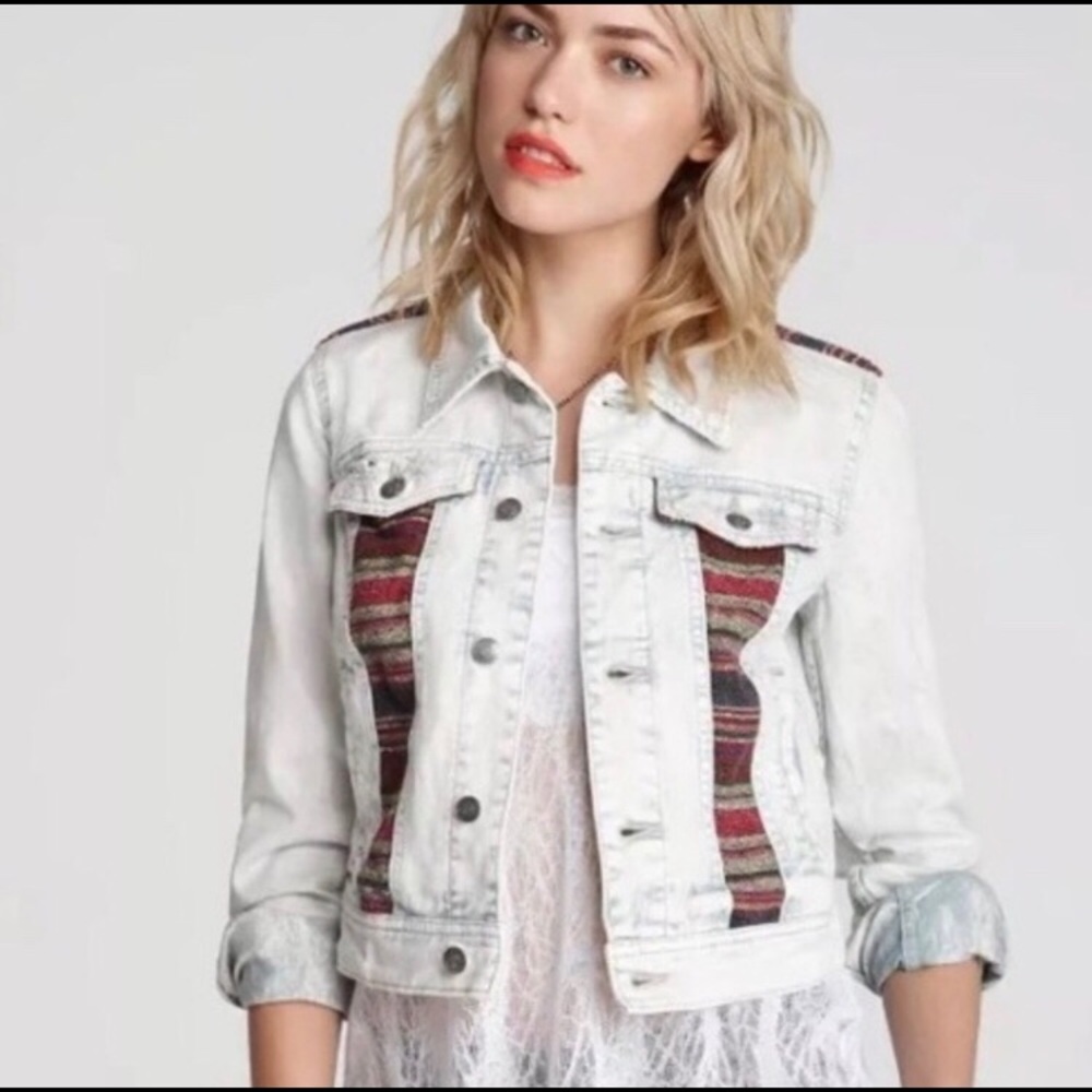 Free People Baja Aztec Denim Jacket